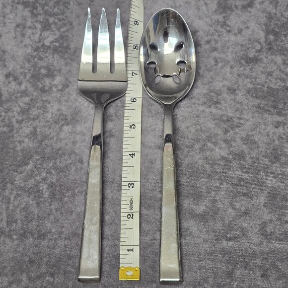 Dansk 18/10 Meridian Stainless Pierced Serving Spoon & Fork Salad Set Cutlery - Picture 6 of 7